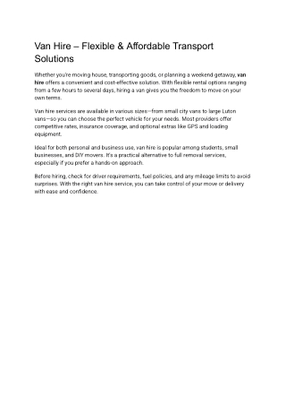 Van Hire – Flexible & Affordable Transport Solutions