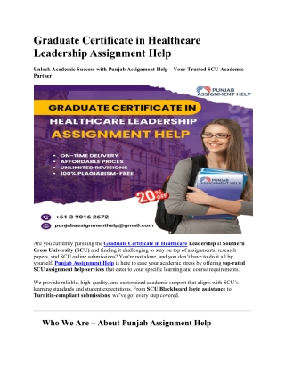 Graduate Certificate in Healthcare Leadership Assignment Help