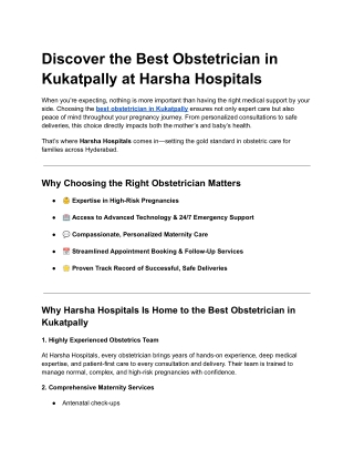 Discover the Best Obstetrician in Kukatpally at Harsha Hospitals