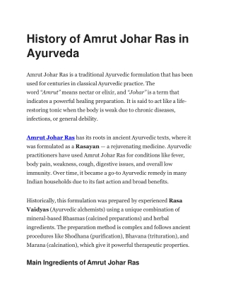 History of Amrut Johar Ras in Ayurveda