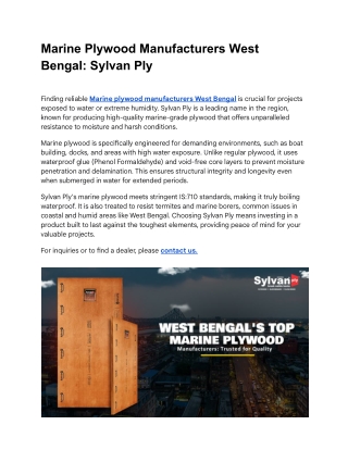 Marine Plywood Manufacturers West Bengal_ Sylvan Ply