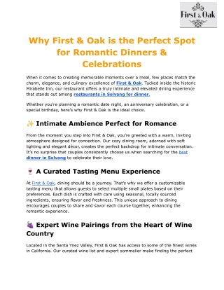 Why First & Oak is the Perfect Spot for Romantic Dinners & Celebrations
