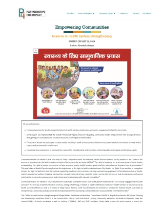 Empowering Communities in health in india