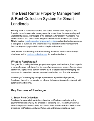 Rentkagaz is one of the best rental property management system & rent collection