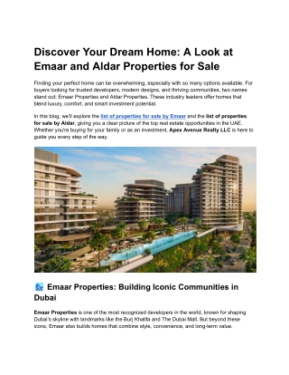 Your Ultimate Guide to Emaar & Aldar Properties for Sale