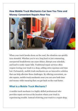 How Mobile Truck Mechanics Can Save You Time and Money-Convenient Repairs Near You