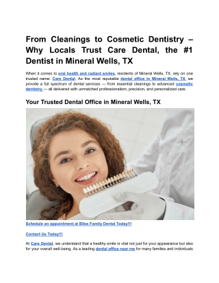 From Cleanings to Cosmetic Dentistry – Why Locals Trust Care Dental, the #1 Dentist in Mineral Wells, TX