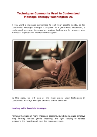 Techniques Commonly Used in Customized Massage Therapy Washington DC