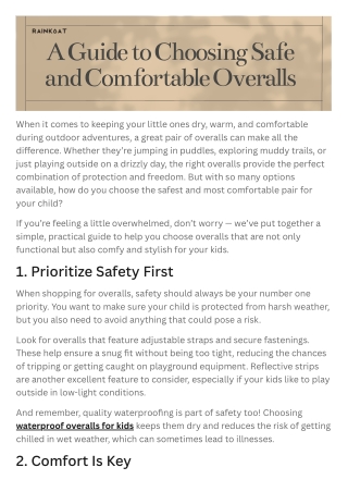 A Guide to Choosing Safe and Comfortable Overalls