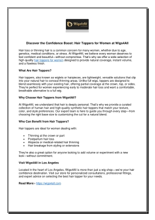 Discover the Confidence Boost: Hair Toppers for Women at Wigs4All