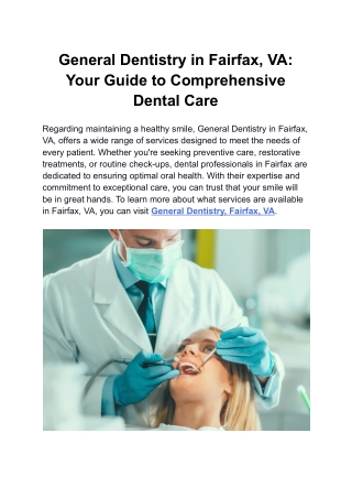 General Dentistry in Fairfax, VA_ Your Guide to Comprehensive Dental Care