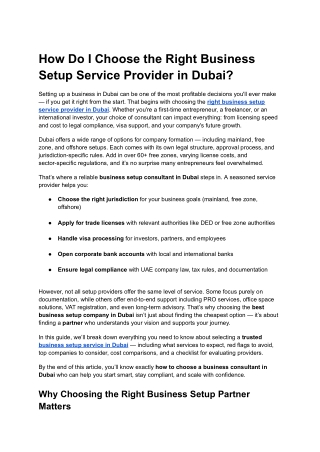 How Do I Choose the Right Business Setup Service Provider in Dubai