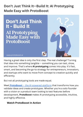 Don’t Just Think It—Build It: AI Prototyping Made Easy with ProtoBoost