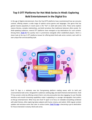 Top 5 OTT Platforms for Hot Web Series in Hindi