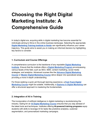 Choosing the Right Digital Marketing Institute: A Comprehensive Guide