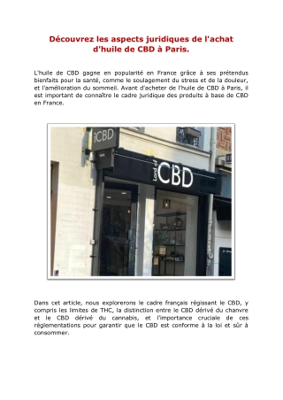 Découvrez les aspects juridiques de l'achat d'huile de CBD à Paris.
