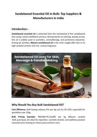 Sandalwood Essential Oil in Bulk: Top Suppliers & Manufacturers in India