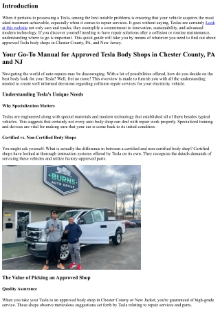 Your Go-To Resource for Approved Tesla Body Shops in Chester County, PA and NJ