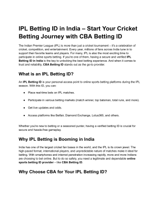 IPL Betting ID in India – Start Your Cricket Betting Journey with CBA Betting ID