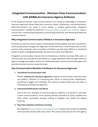 Maintain Clear Communication with SAIBALite Insurance Agency Software