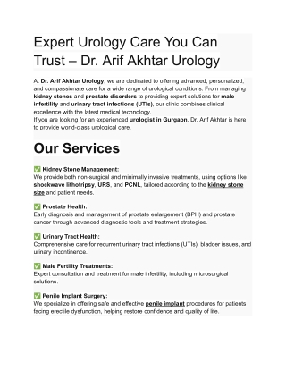 Expert Urology Care You Can Trust