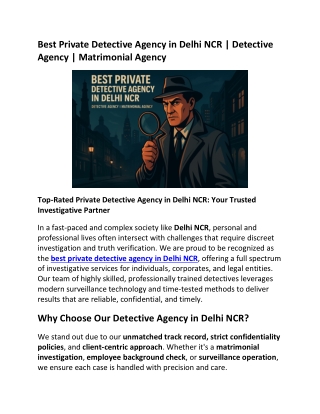 Best Private Detective Agency in Delhi NCR | Detective Agency