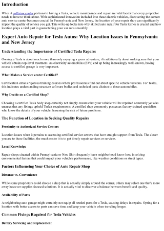 Specialist Auto Repair for Tesla Vehicles: Why Location Matters in Pennsylvania