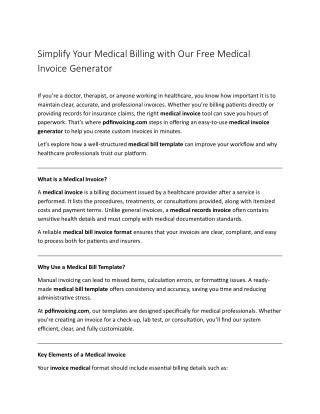 Simplify Your Medical Billing with Our Free Medical Invoice Generator