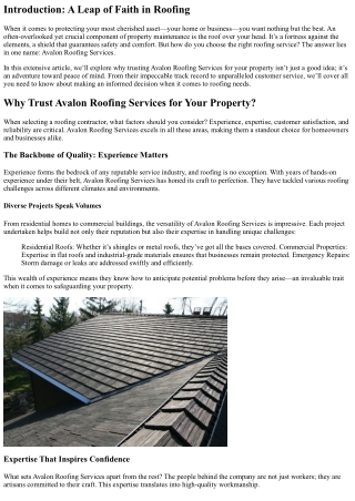 Why Trust Avalon Roofing Services for Your Property?