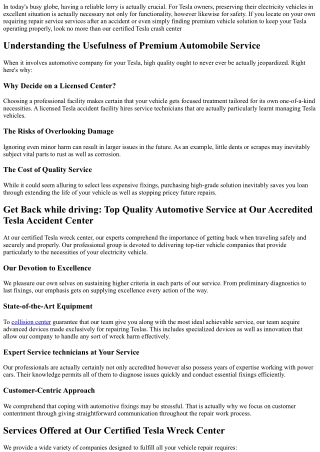 Get Back when driving: Premium Automotive Company at Our Qualified Tesla Collisi