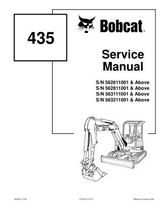 BOBCAT 435 COMPACT EXCAVATOR Service Repair Manual Instant Download (SN 562611001 & Above)