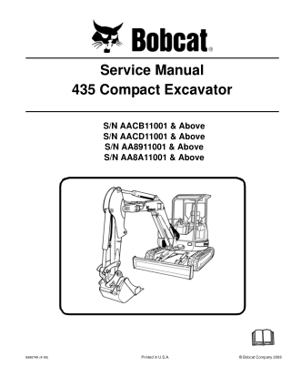 BOBCAT 435 COMPACT EXCAVATOR Service Repair Manual Instant Download (SN AA8911001 & Above)