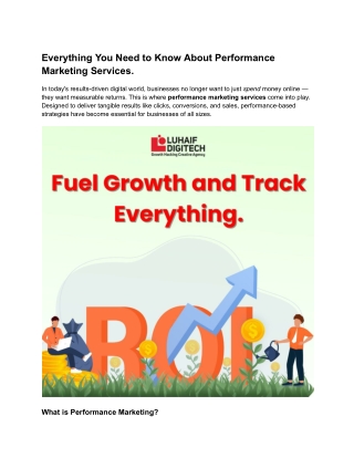 Everything You Need to Know About Performance Marketing Services.