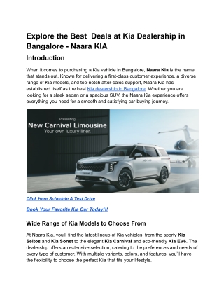 Explore the Best Deals at Kia Dealership in Bangalore - Naara KIA