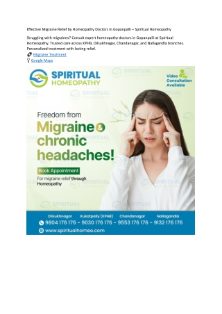 Effective Migraine Relief by Homeopathy Doctors in Gopanpalli