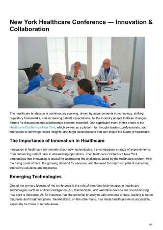 New York Healthcare Conference – Innovation & Collaboration