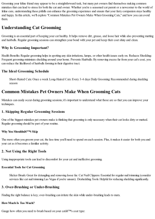 Common Mistakes Pet Owners Make When Grooming Cats