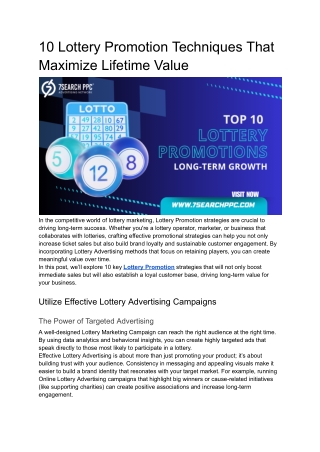10 Lottery Promotion Techniques That Maximize Lifetime Value