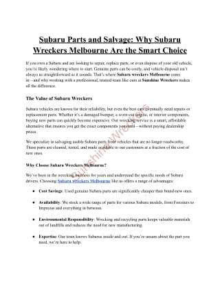 Subaru Parts and Salvage: Why Subaru Wreckers Melbourne Are the Smart Choice