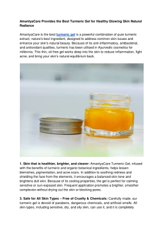 AmantyaCare Provides the Best Turmeric Gel for Healthy Glowing Skin Natural Radiance