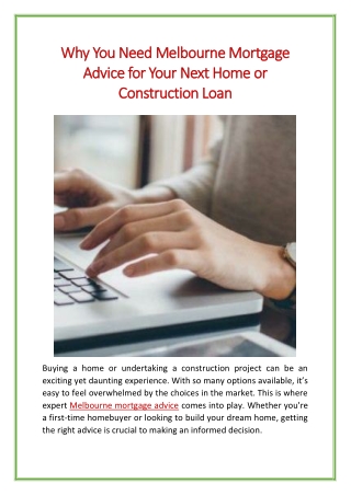 Why You Need Melbourne Mortgage Advice for Your Next Home or Construction Loan