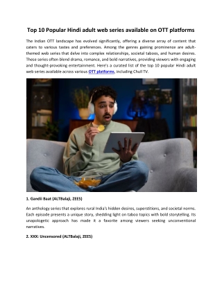 Top 10 Popular Hindi adult web series available on OTT platforms