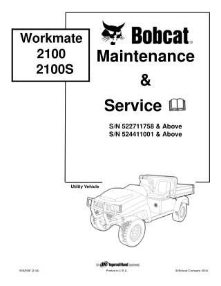 BOBCAT 2100 2100S WORKMATE UTILITY VEHICLE Service Repair Manual Instant Download (SN 522711758 & Above)