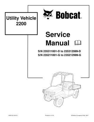 BOBCAT 2200 UTILITY VEHICLE Service Repair Manual Instant Download (SN 235211001-G to 235212999-G)