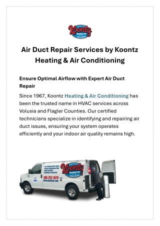 Air Duct Repair Services by Koontz Heating