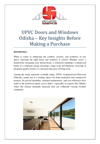 UPVC Doors and Windows Odisha – Key Insights Before Making a Purchase