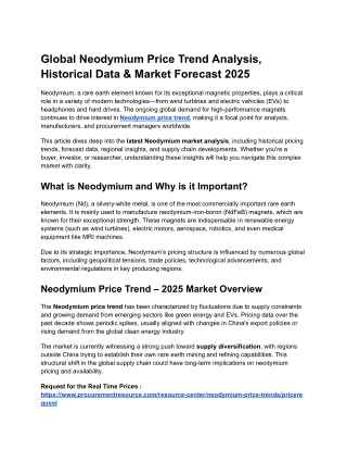 Global Neodymium Price Trend Analysis, Historical Data & Market Forecast 2025