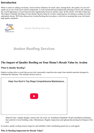 The Impact of Quality Roofing on Your Home's Resale Value by Avalon