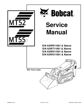 BOBCAT MT52 MT55 COMPACT TRACK LOADER Service Repair Manual Instant Download (SN A3WU11001 & Above)