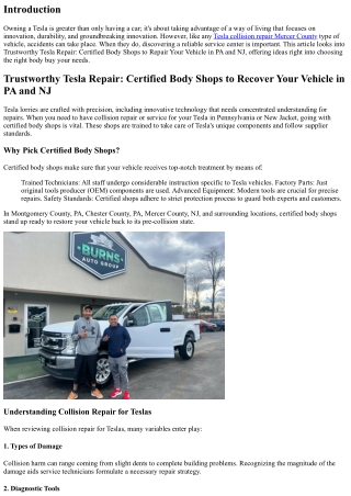 Trustworthy Tesla Repair: Certified Body Shops to Rejuvenate Your Vehicle in PA